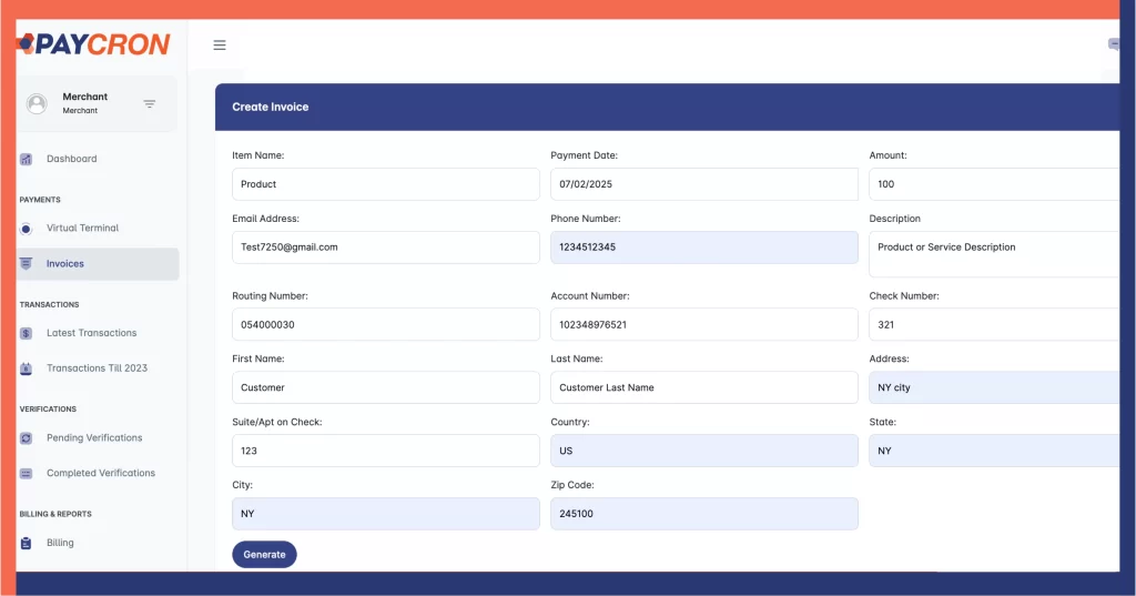 Fill Out Invoice Details-How to create an invoice in Paycron - Paycron's Merchant Account Fill Out Invoice Details-How to create an invoice in Paycron's Merchant Account